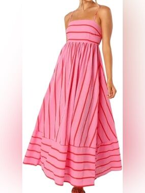Pink Red Stripe Heart Cutout Back Midi Sundress Spaghetti Strap XL